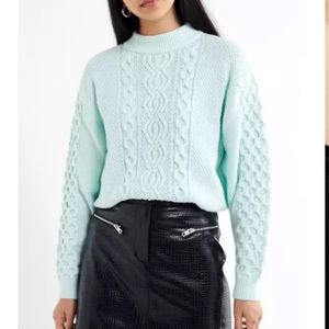 UO Austin Mock Neck Cable Knit Sweater in Sky